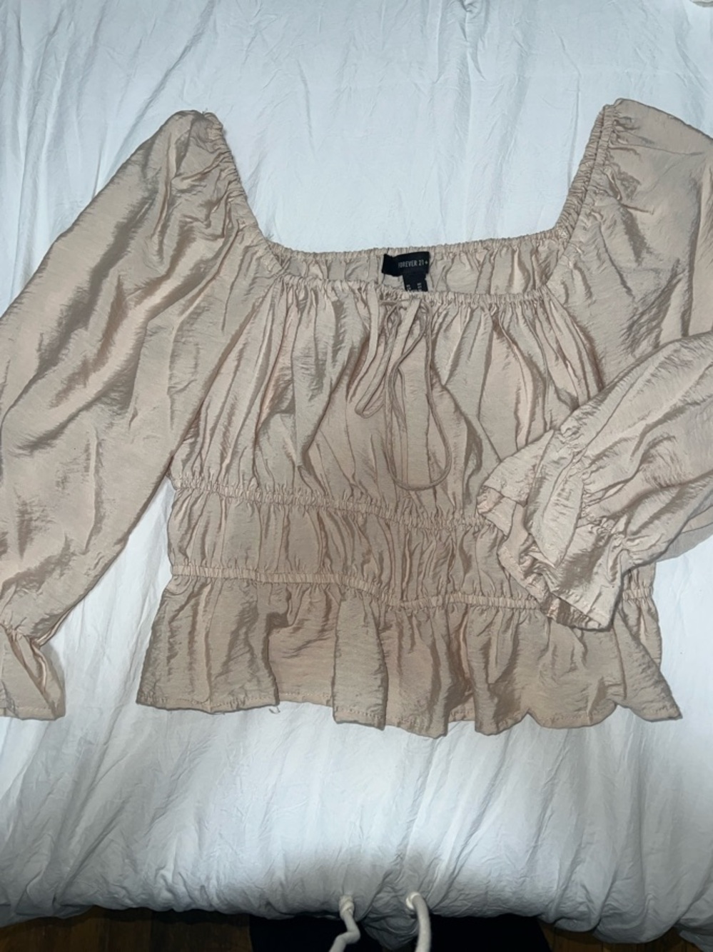 Forever 21 Light Beige Smocked Peasant Blouse